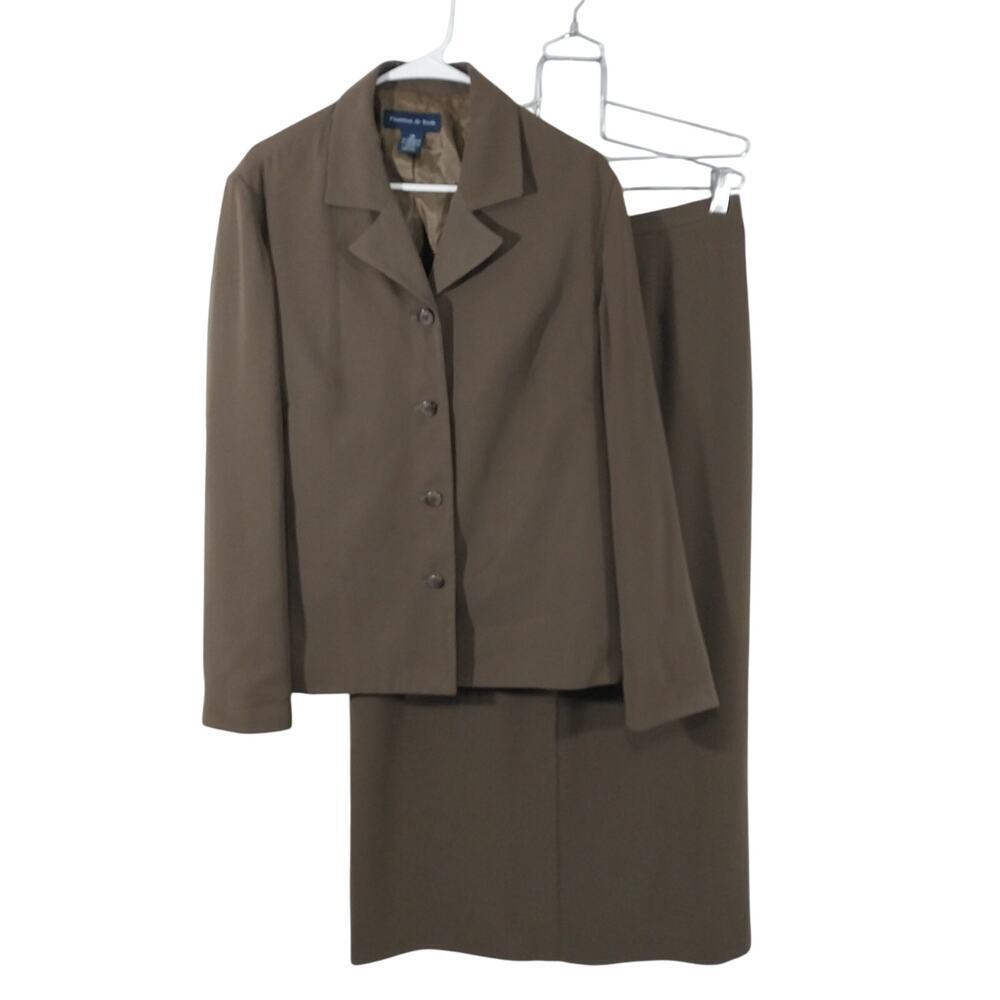 PRESTON & YORK! KHAKI GREEN DRAPEY, FLOWING MICROFIBER 2PC PANTS SUIT! SZ 14 - Picture 2 of 13